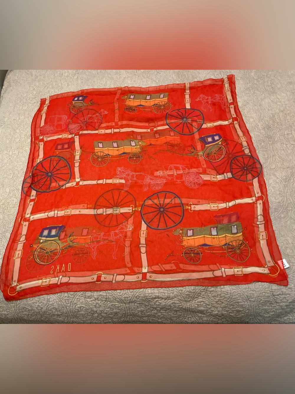 Daks Red Silk-Blend Carriage Print Scarf